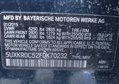 2015 BMW X5 xDrive35I z USA, uszkodzony, nr VIN 5UXKR0C52F0K70232
